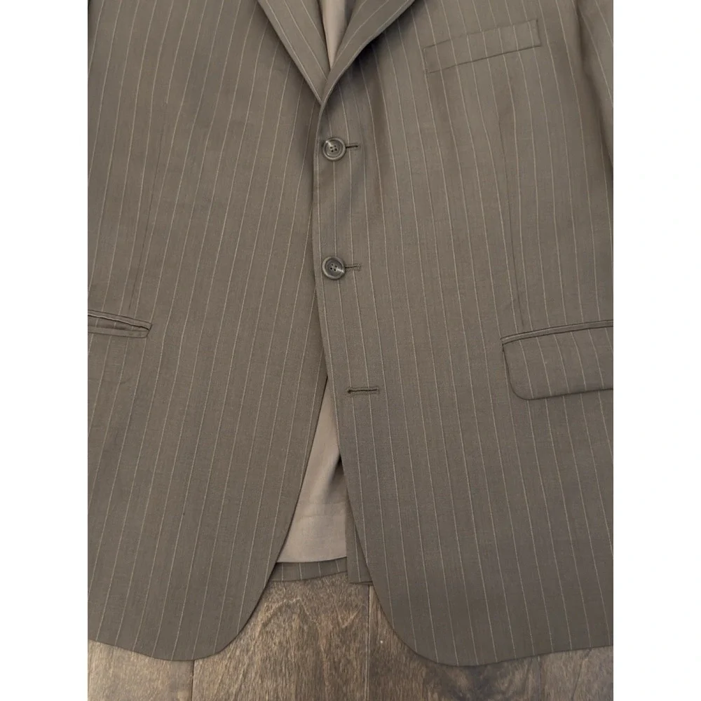 Stafford‎ Mens Brown Pinstripe Suit Jacket Blazer Size 46S Two Button 100% Wool